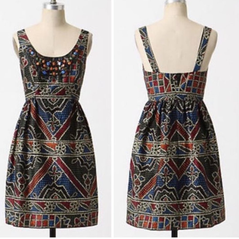 Anna Sui For Anthropologie Tesserae Mosaic Jeweled Sleeveless Dress Size 2